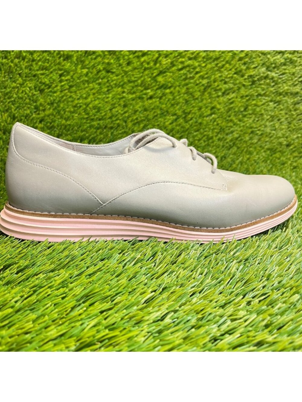 Cole Haan Original Grand Womens Size 8.5 Beige Gray Pink Leather Oxfords Shoes